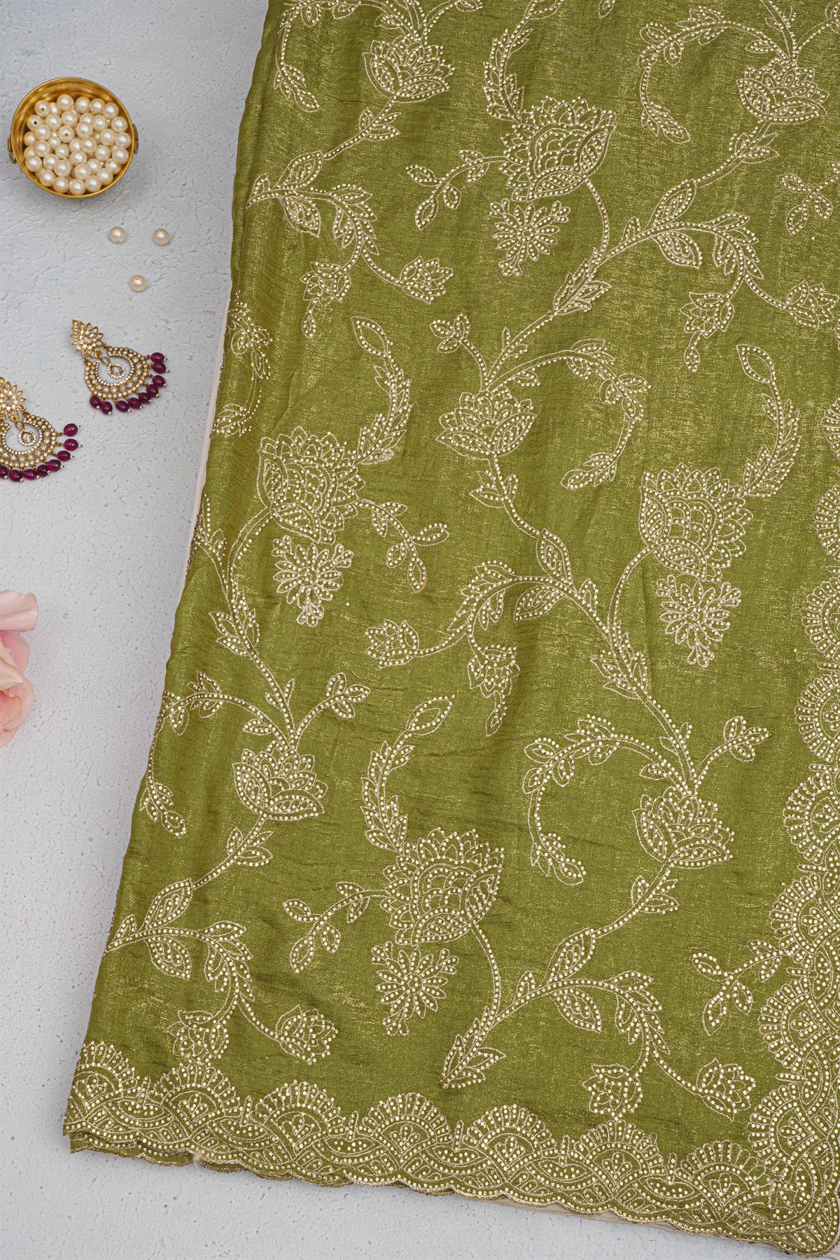 Designer Weaving Georgette Mehendi Green Saree