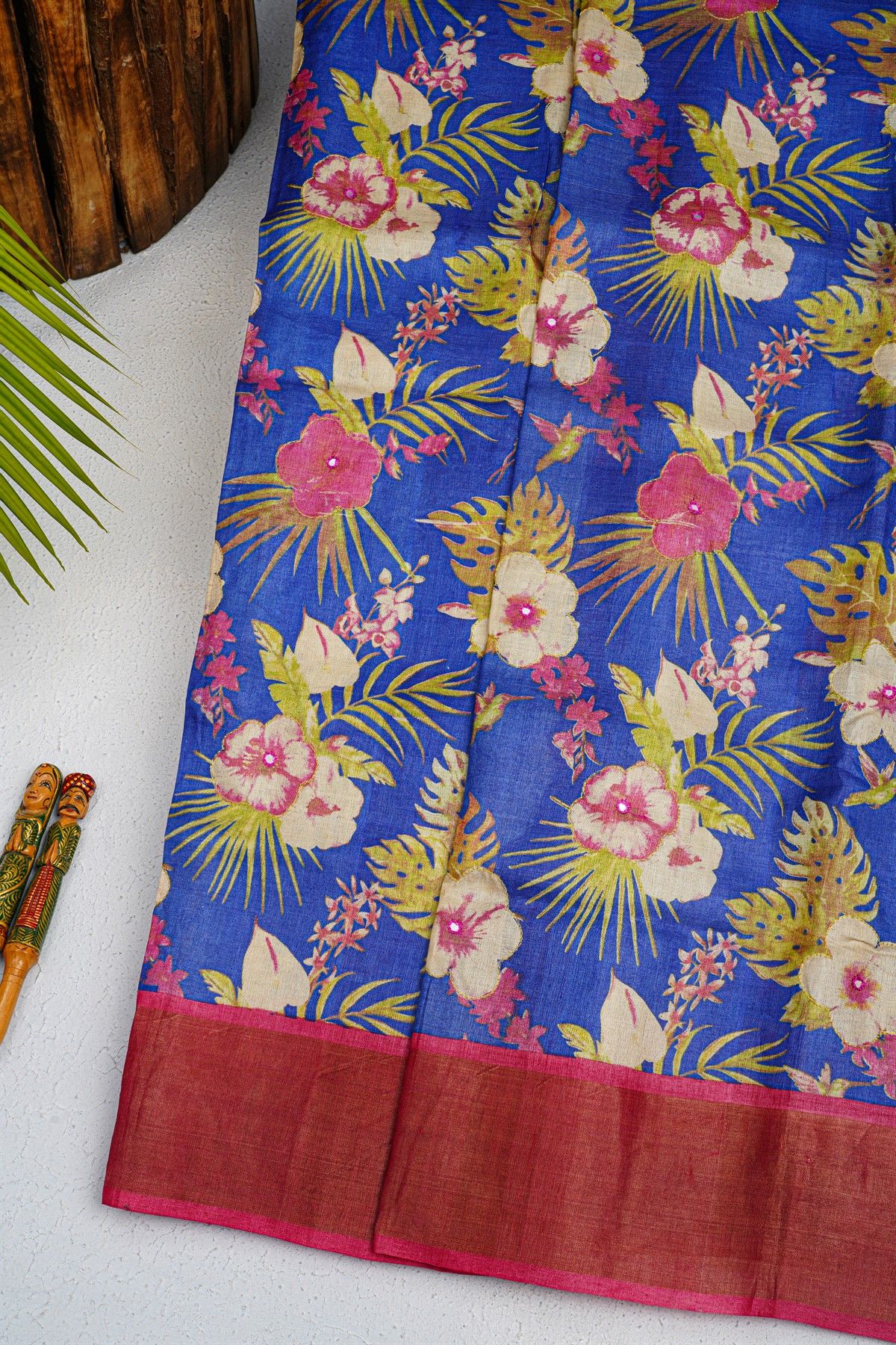 Fancy Tussar Royal Blue Saree