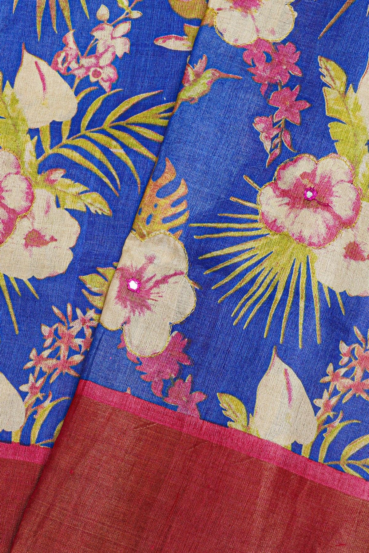 Fancy Tussar Royal Blue Saree