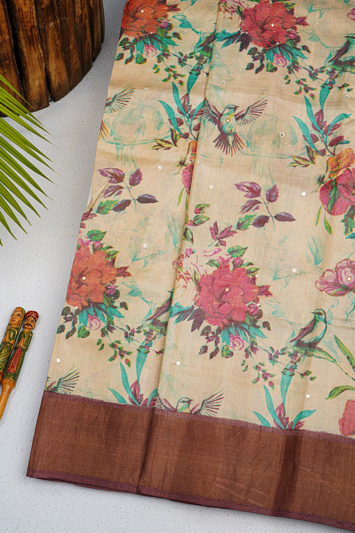 Fancy Tussar Cream Saree