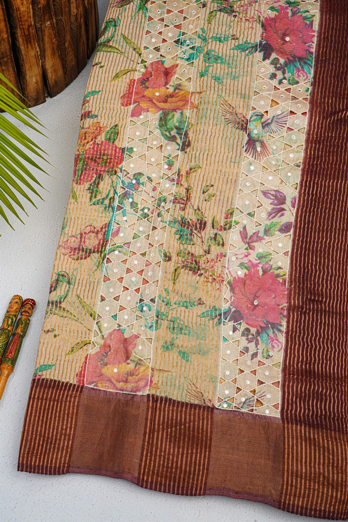 Fancy Tussar Cream Saree