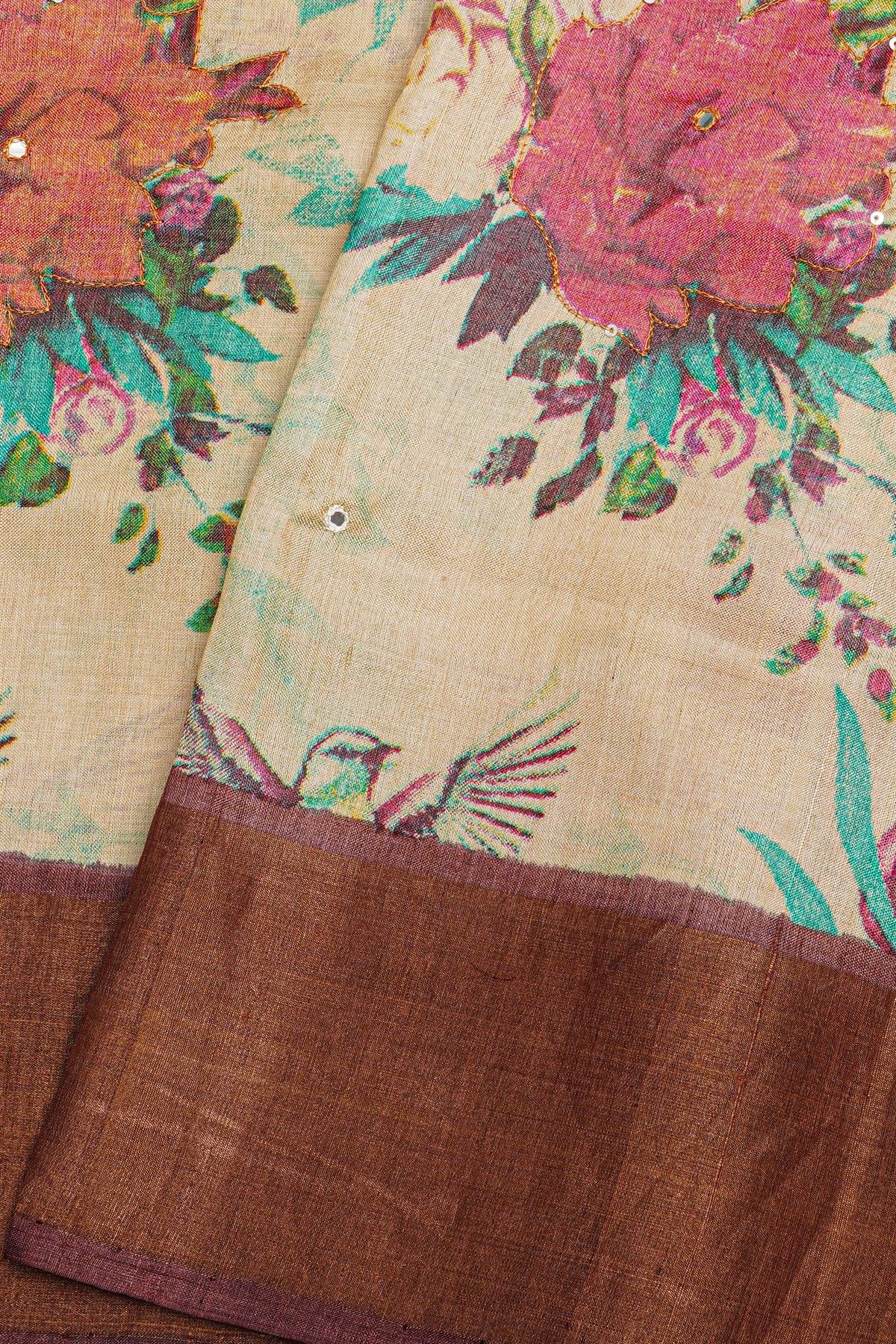 Fancy Tussar Cream Saree