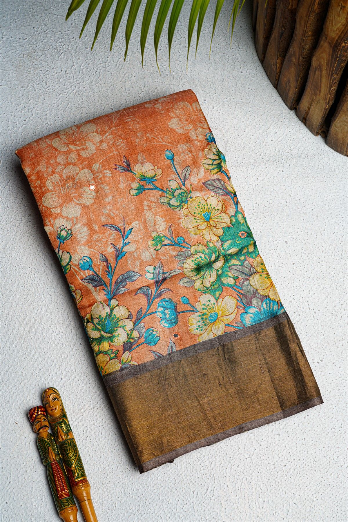 Fancy Tussar Peach Saree