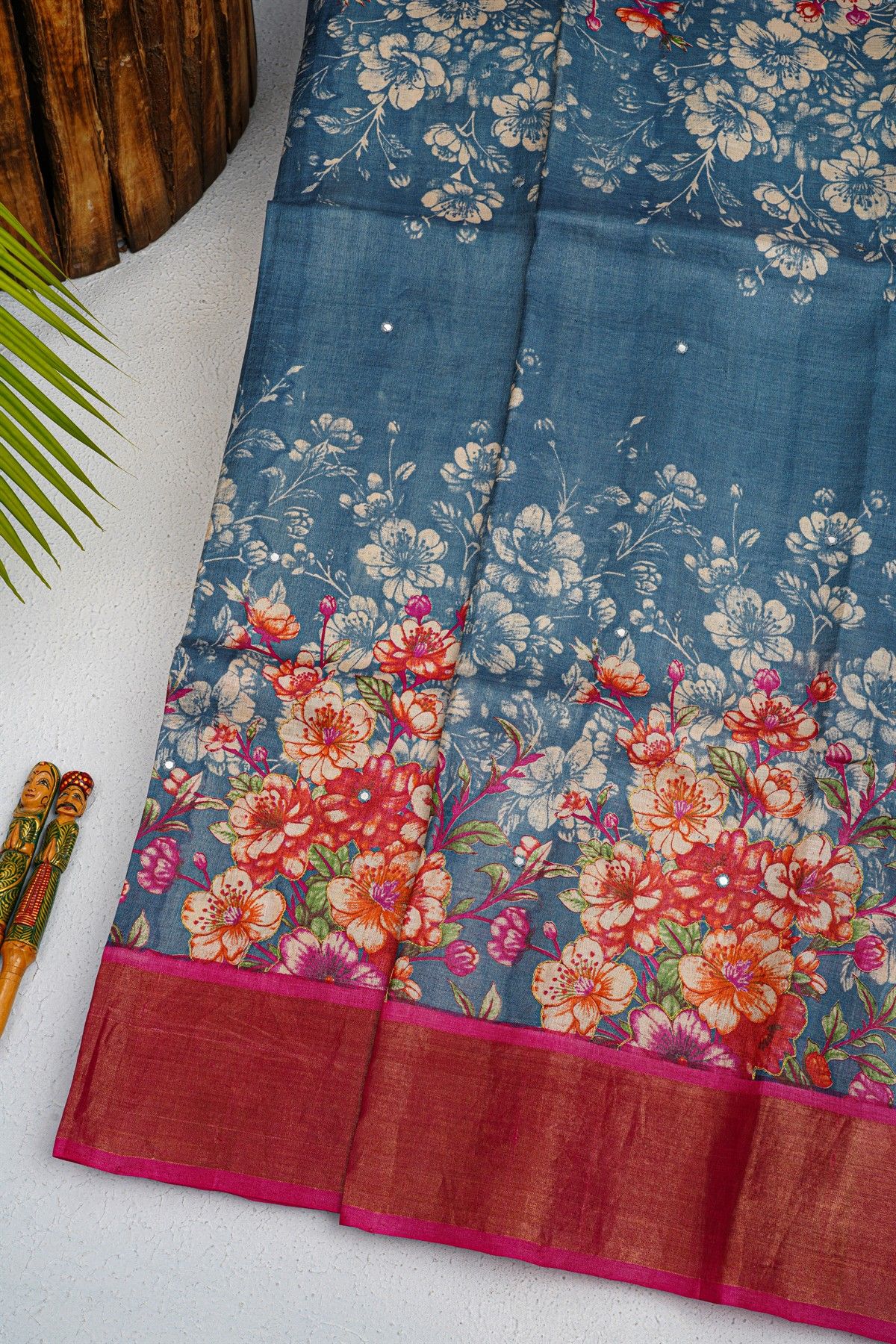 Fancy Tussar Blue Saree