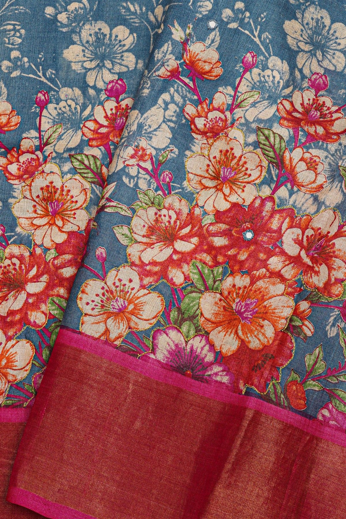 Fancy Tussar Blue Saree