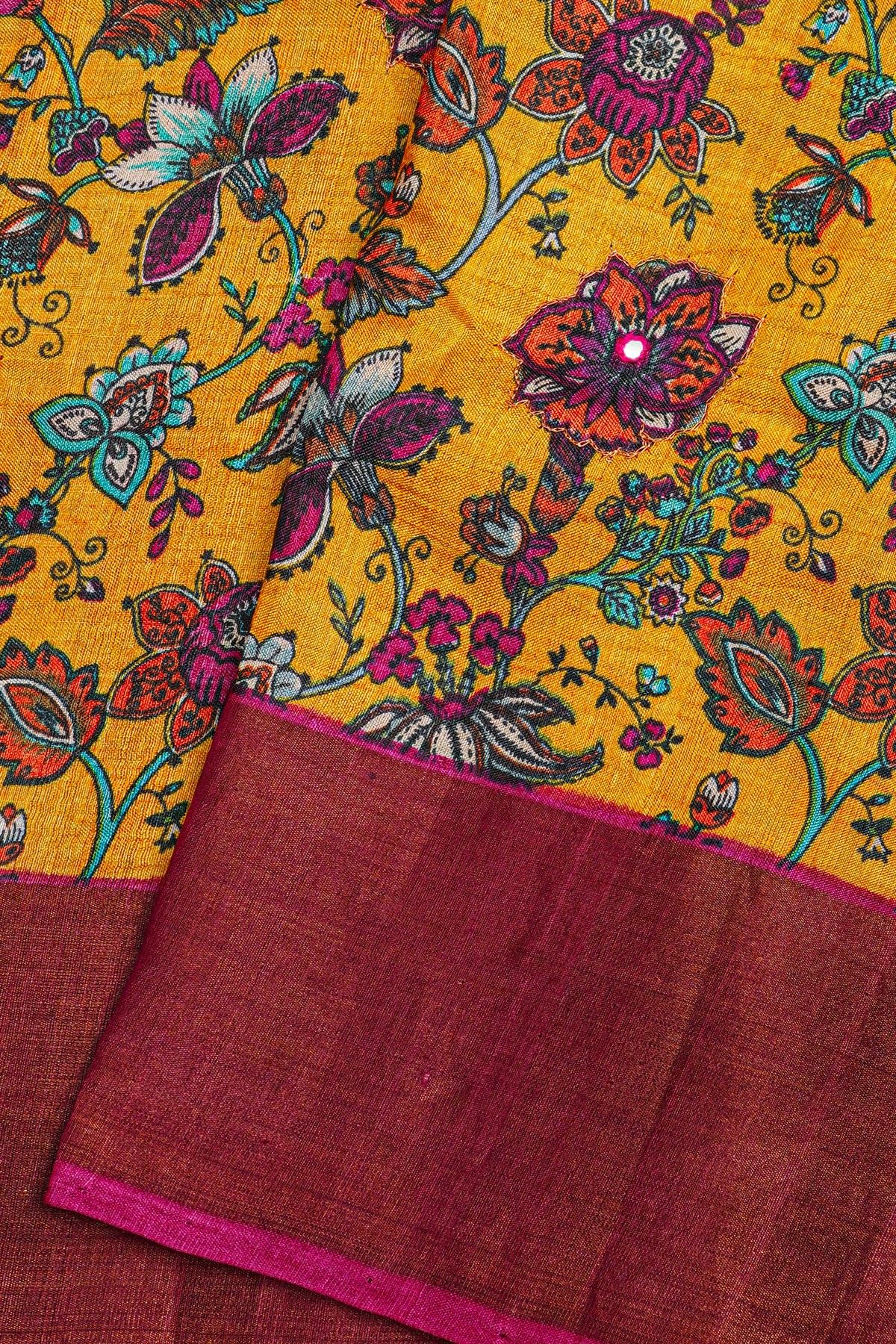 Fancy Tussar Yellow Saree