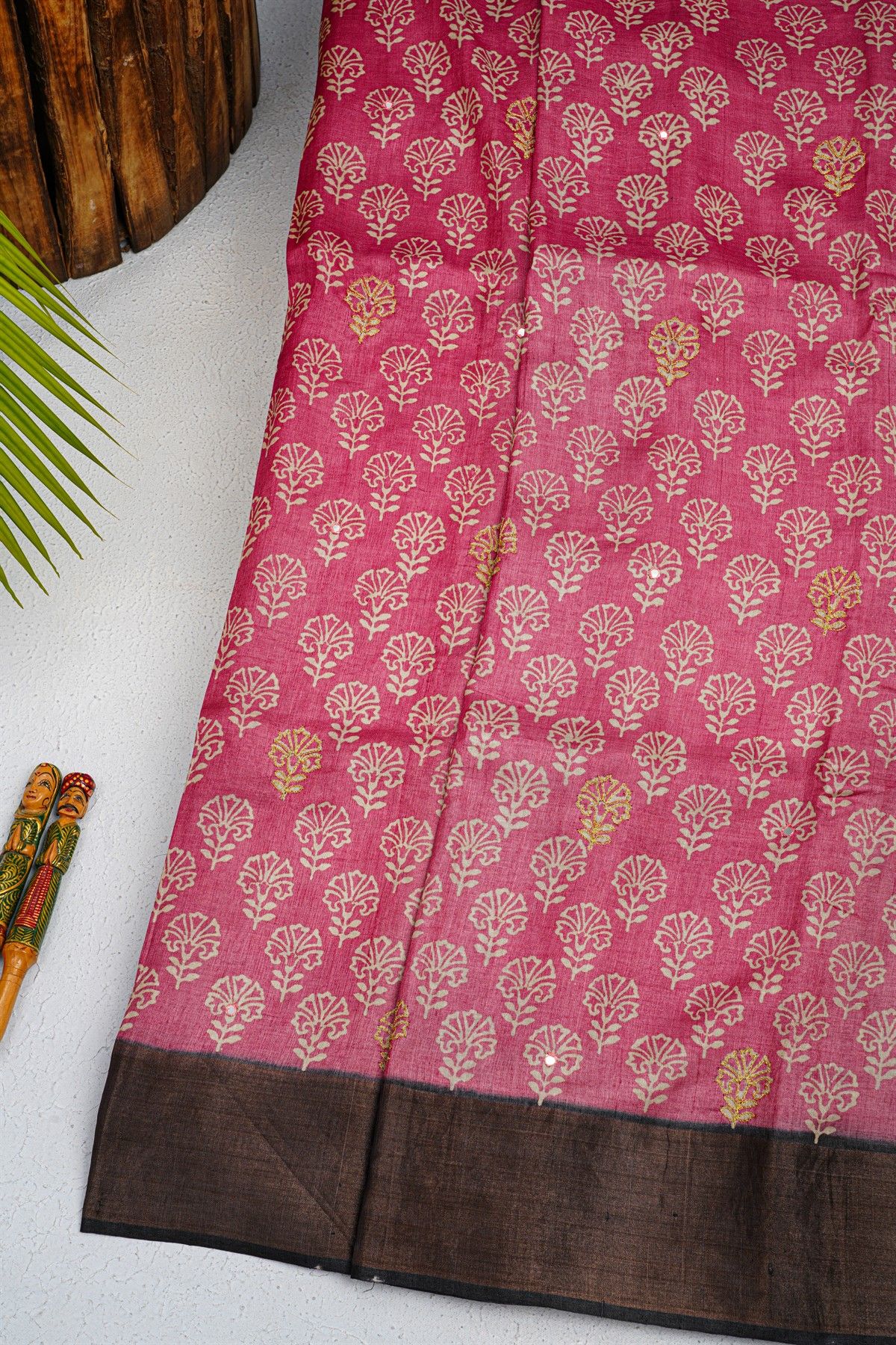 Fancy Tussar Pink Saree