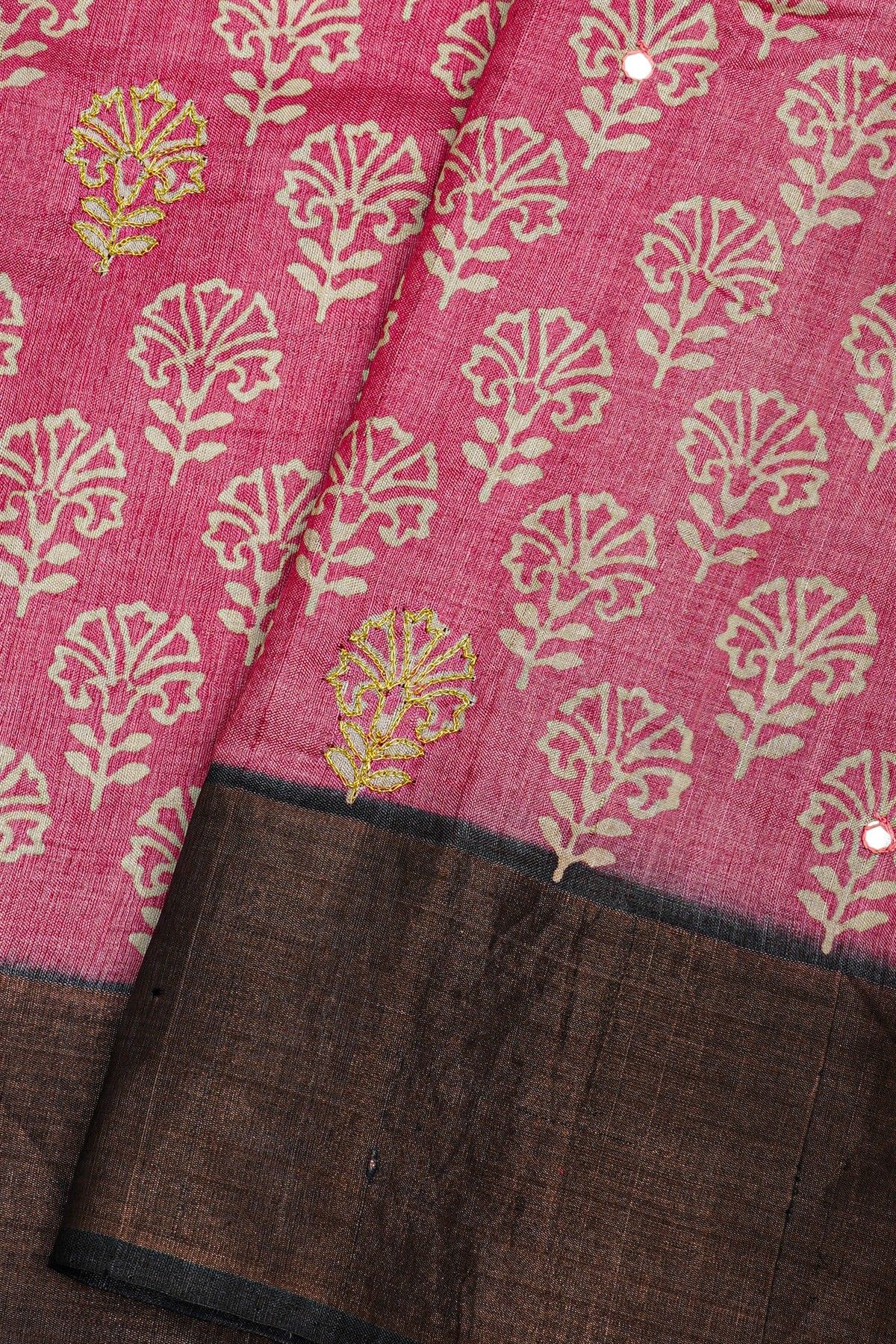 Fancy Tussar Pink Saree