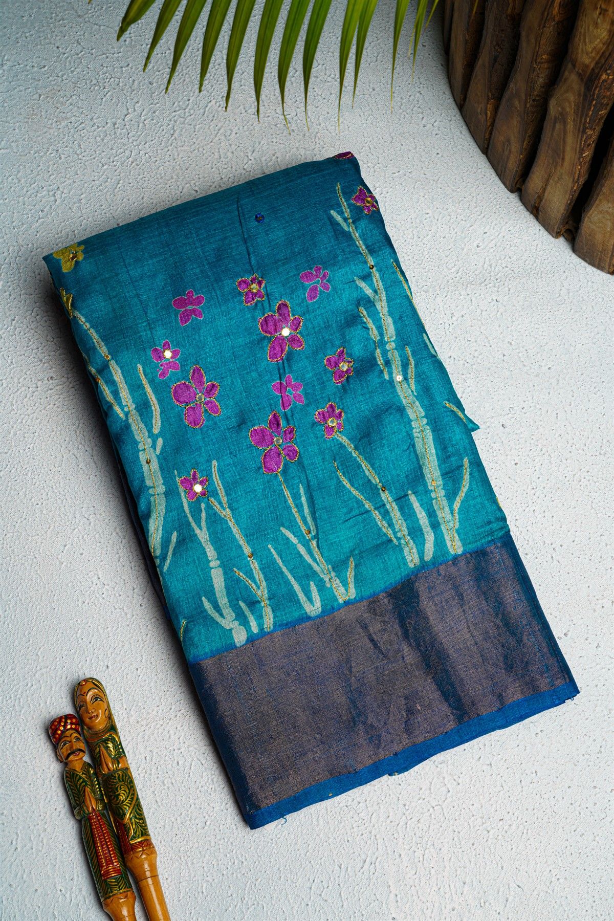 Fancy Tussar Sea Blue Saree