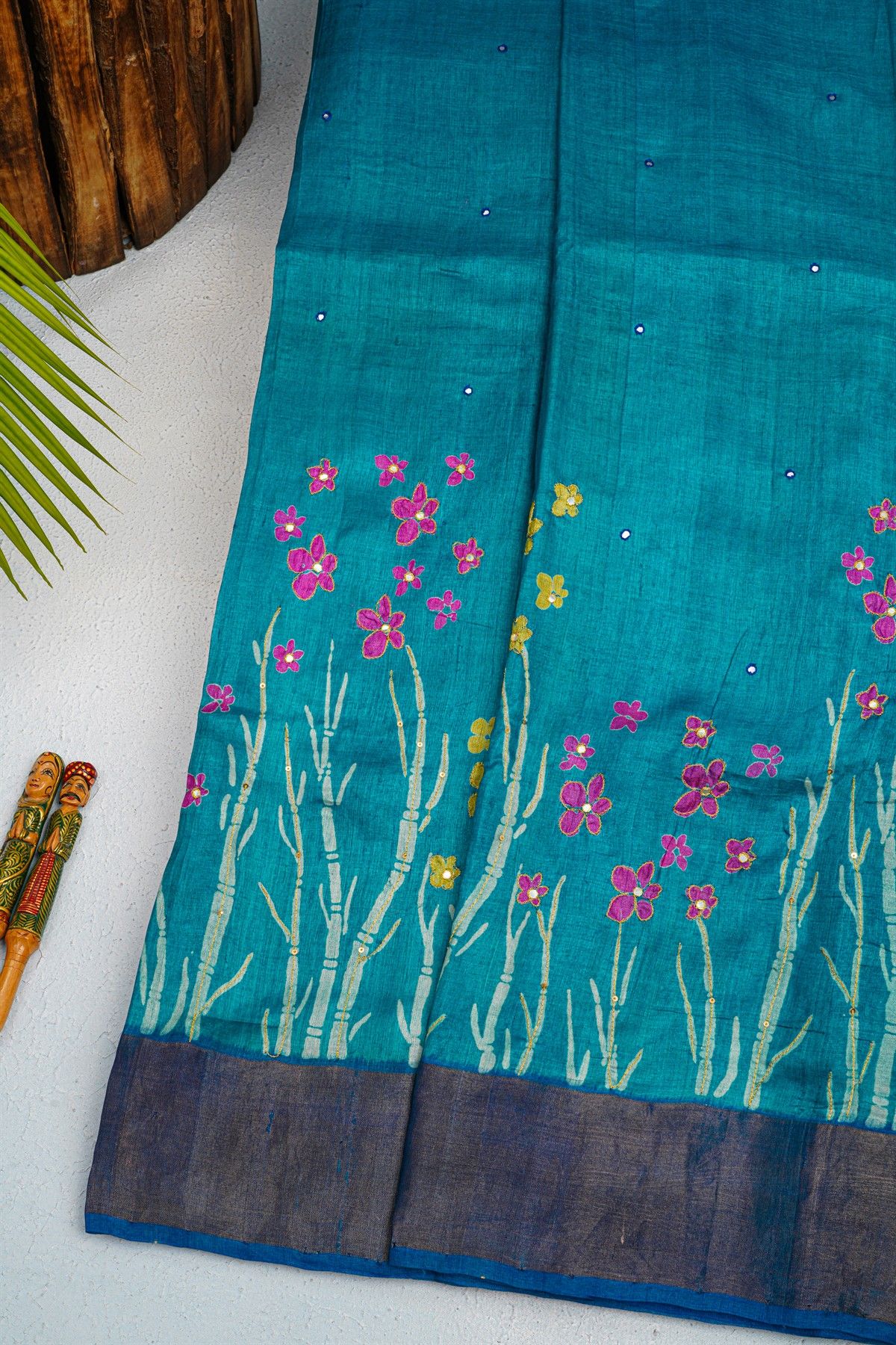 Fancy Tussar Sea Blue Saree