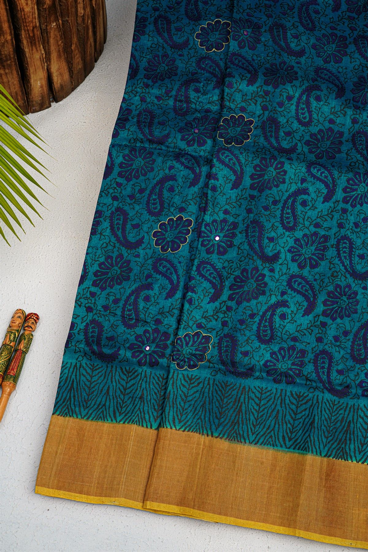 Fancy Tussar Teal Blue Saree