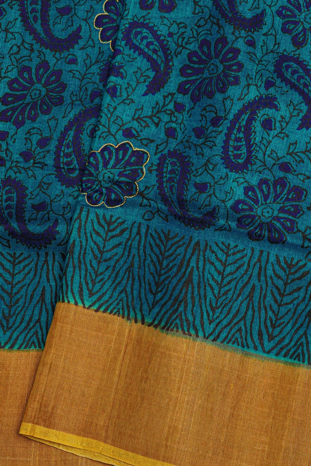 Fancy Tussar Teal Blue Saree