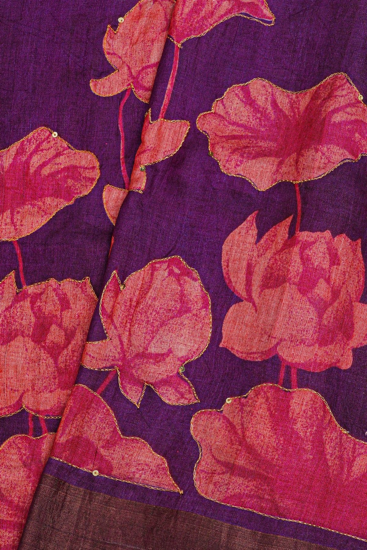 Fancy Tussar Violet Saree