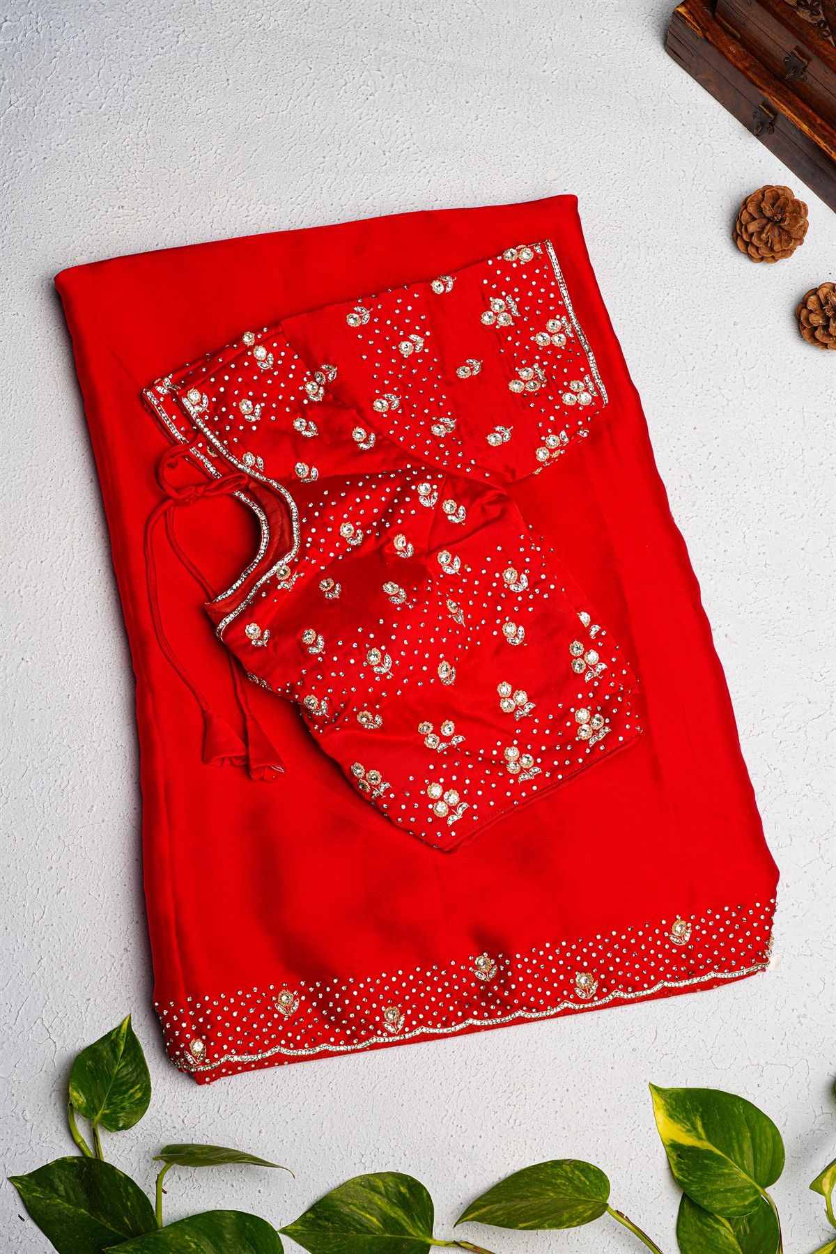 Fancy Crepe Red Saree