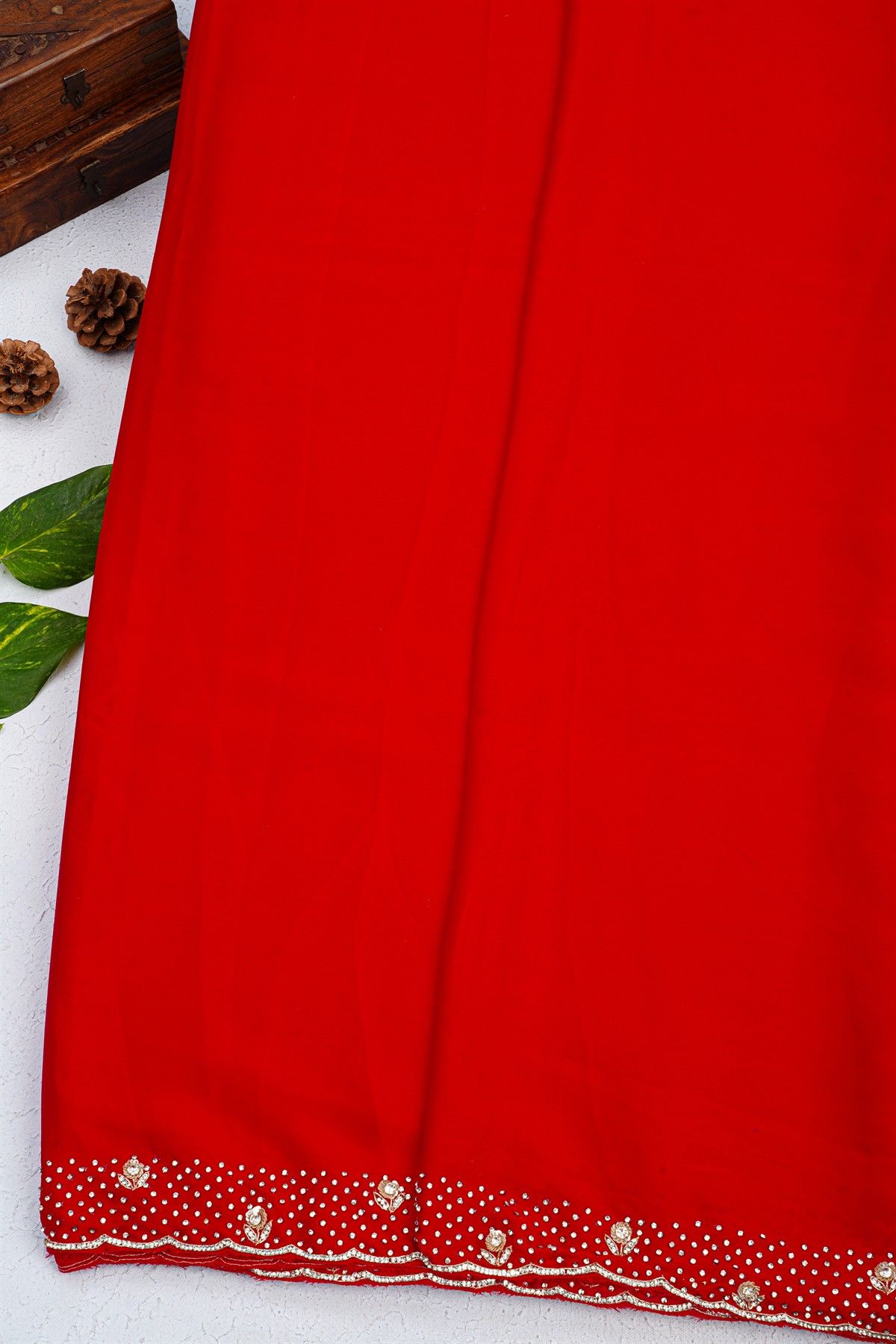 Fancy Crepe Red Saree