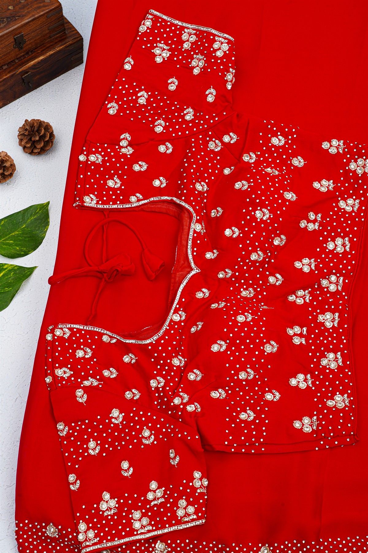 Fancy Crepe Red Saree