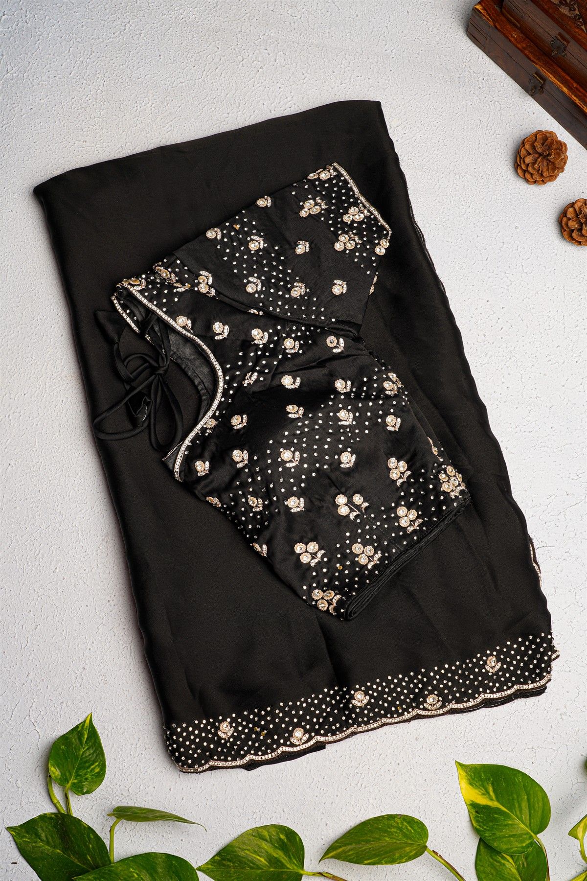 Fancy Crepe Black Saree