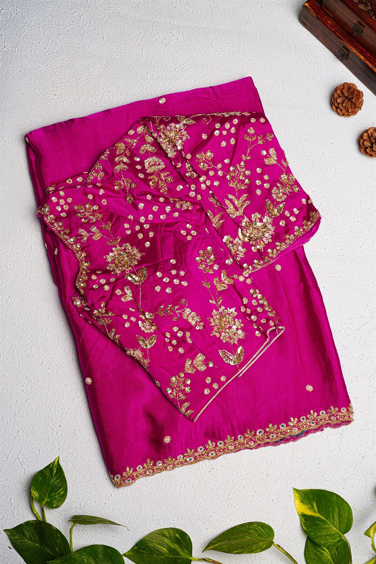 Fancy Crepe Magenta Saree