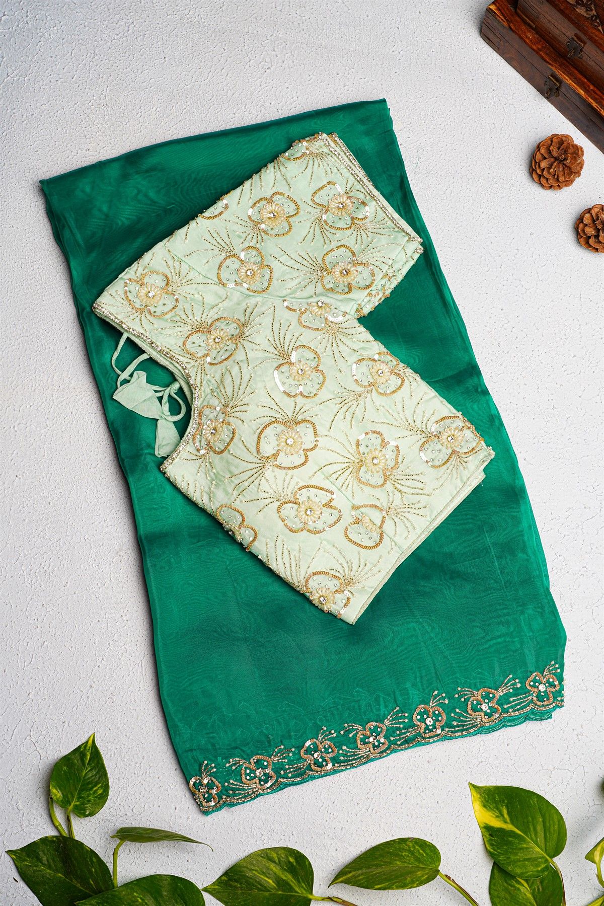 Designer Organza Sea Green Saree