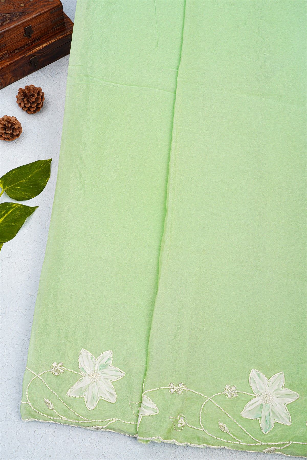 Designer Crepe Pista Green Saree