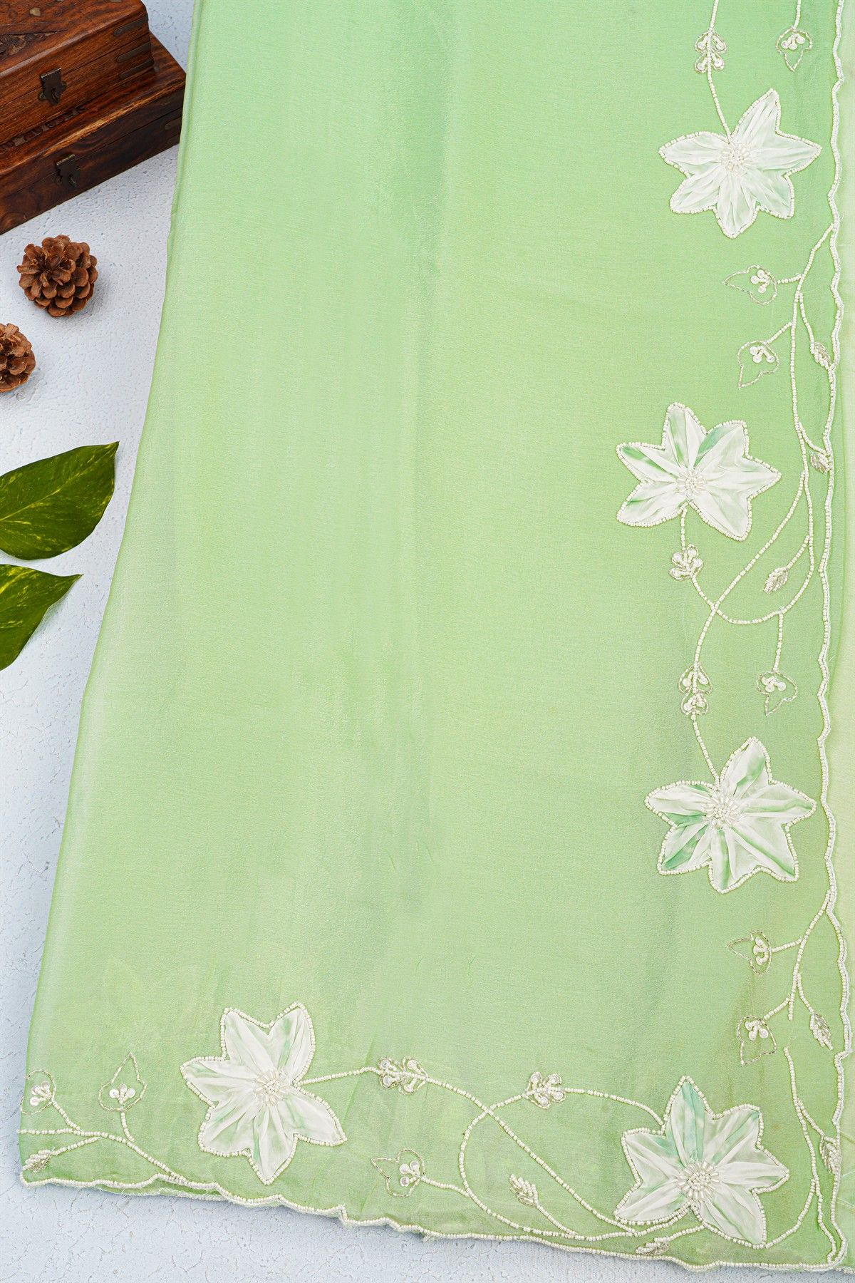 Designer Crepe Pista Green Saree