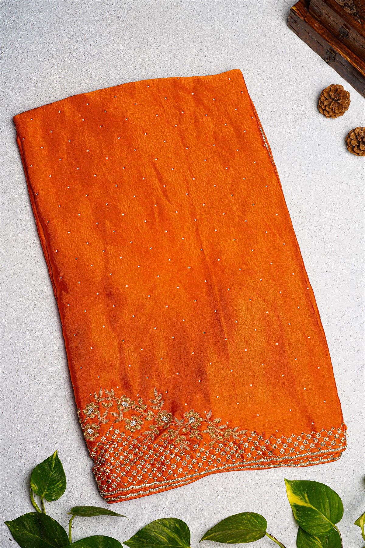 Designer Crepe Orange Saree