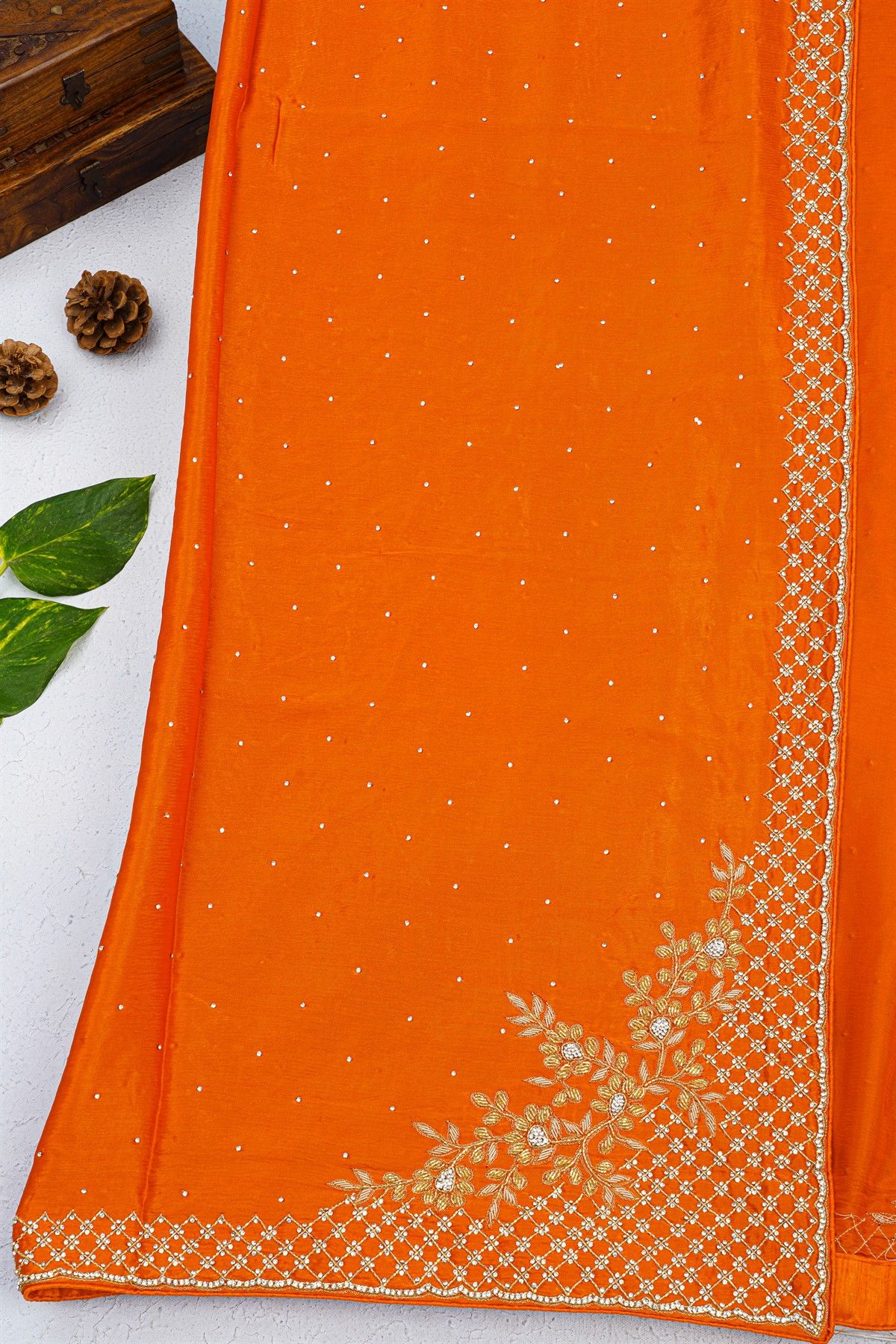 Designer Crepe Orange Saree
