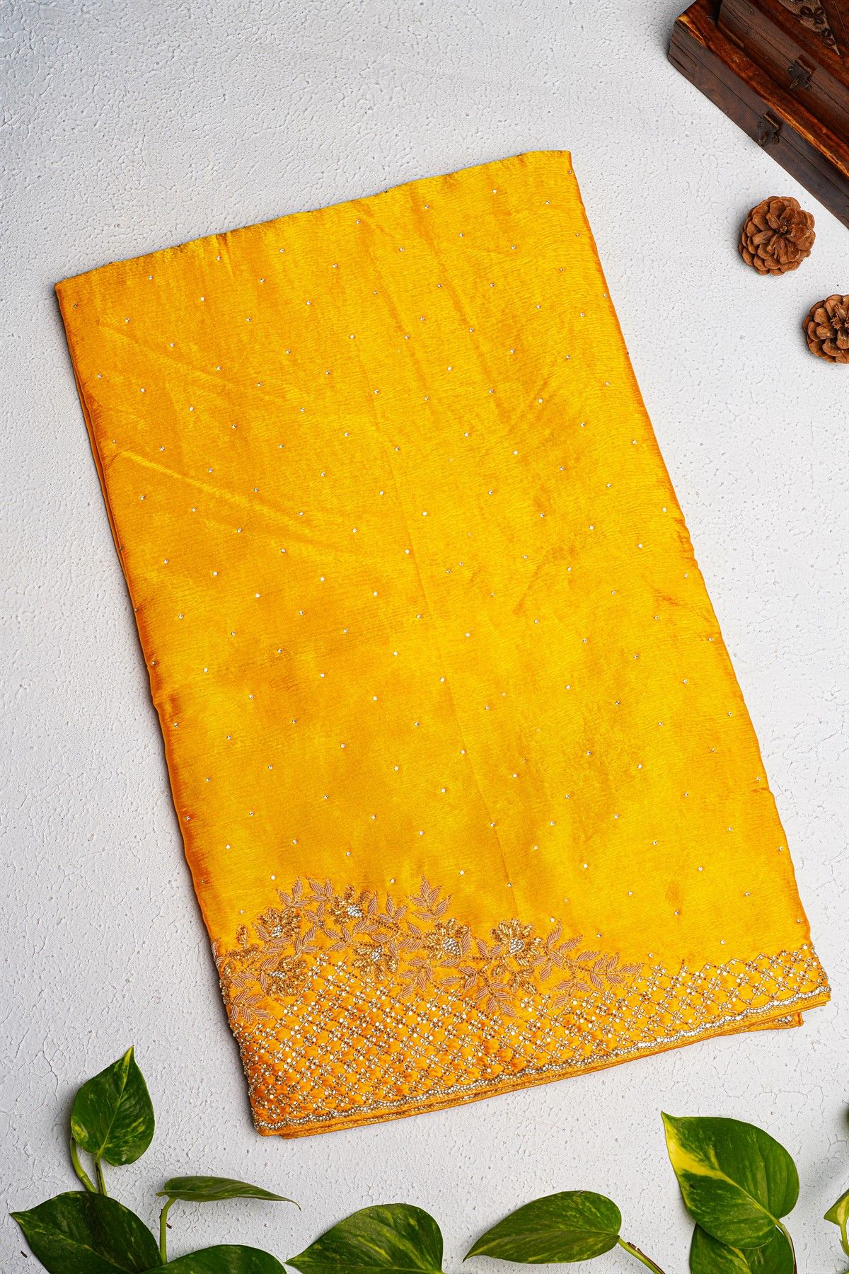 Designer Crepe Yellow Saree