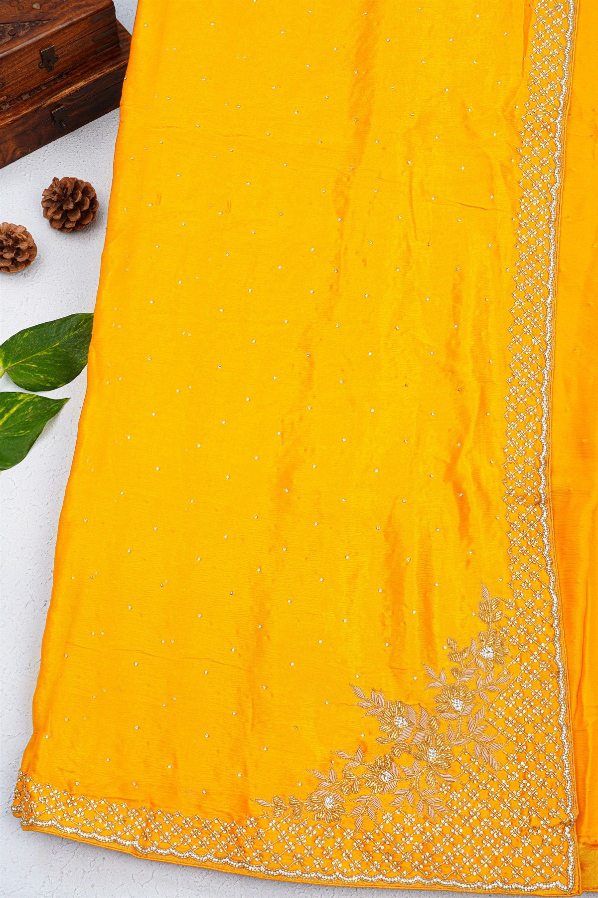 Designer Crepe Yellow Saree