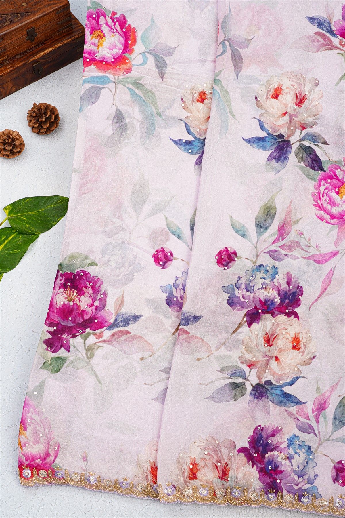 Designer Crepe Off White Saree