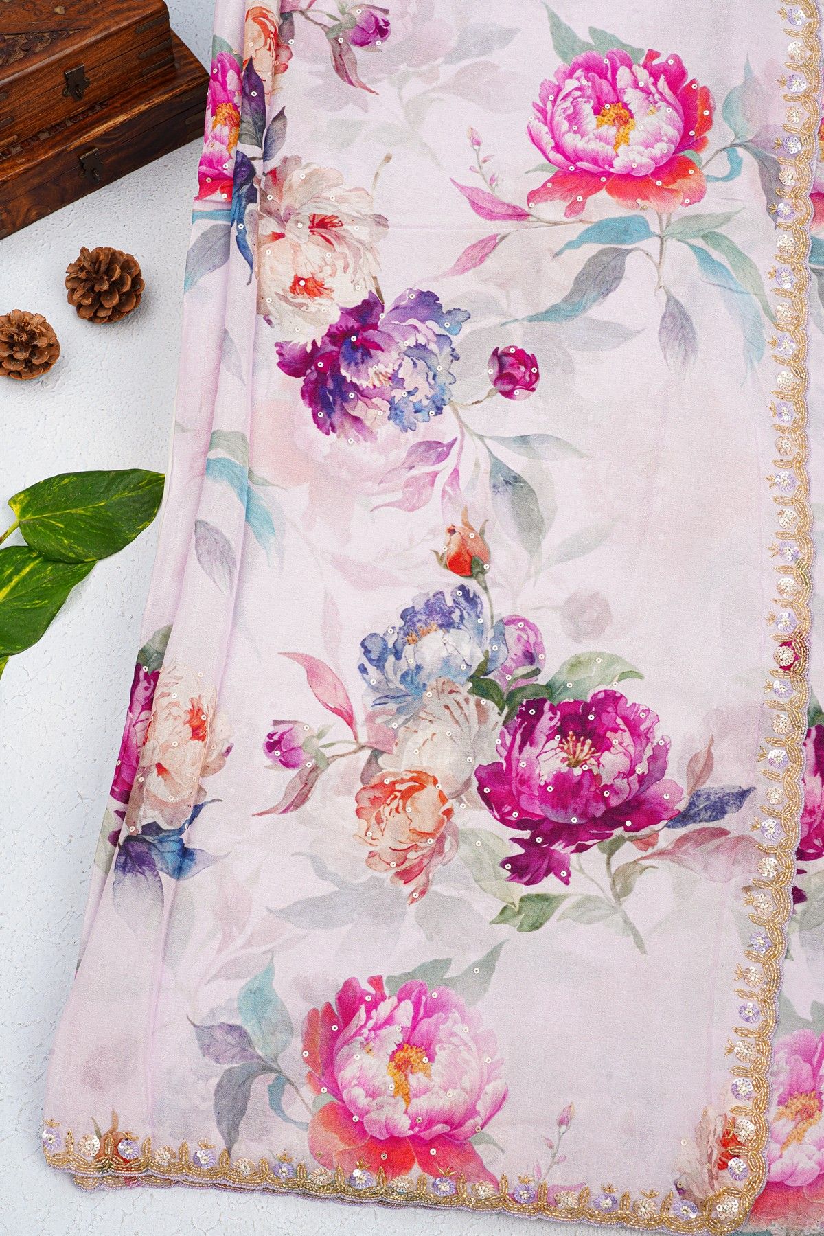 Designer Crepe Off White Saree