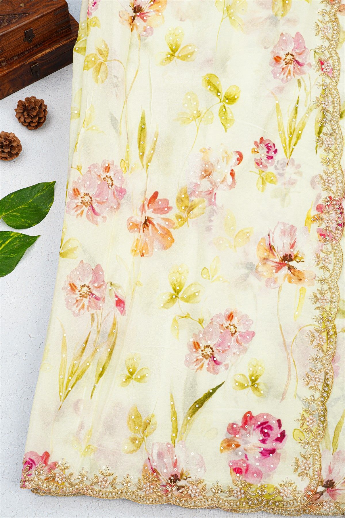 Designer Crepe Off White Saree