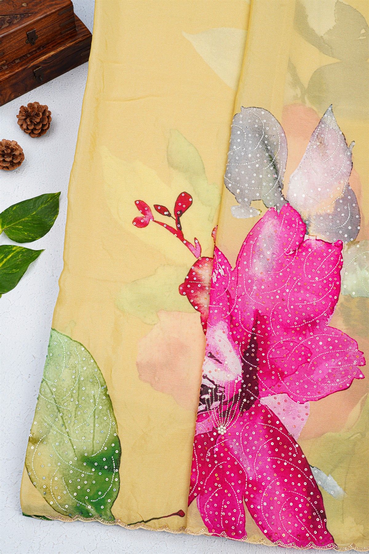 Designer Crepe Cream Saree