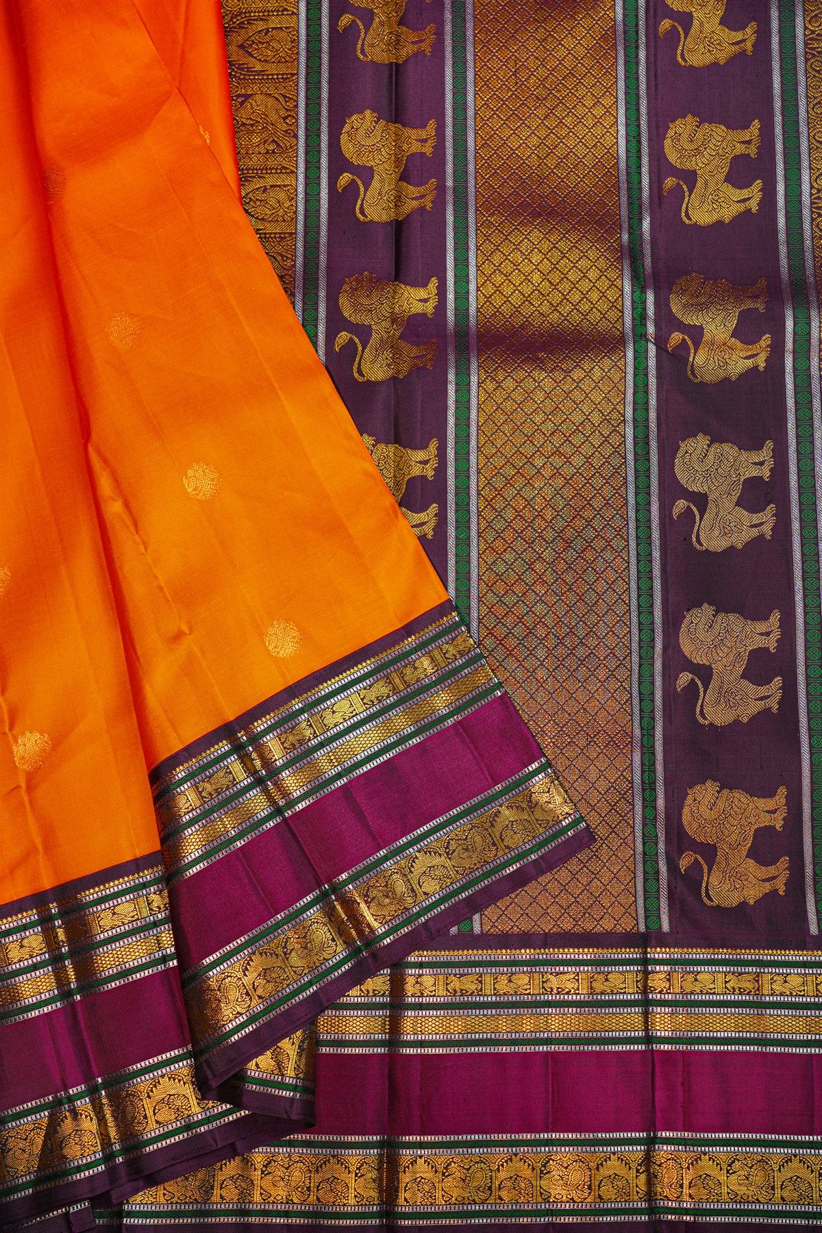 Kancheepuram Silk Orange Saree