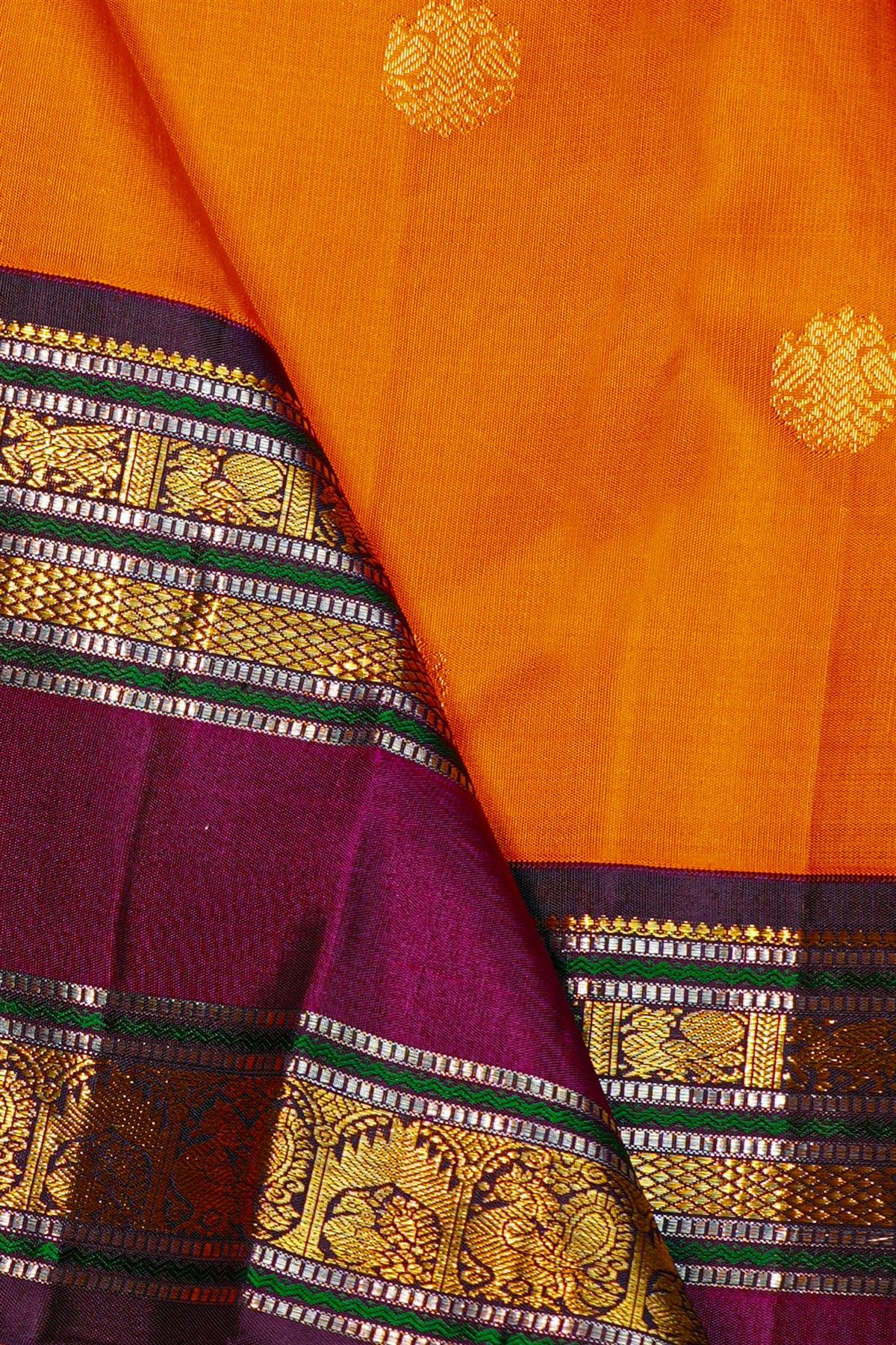 Kancheepuram Silk Orange Saree