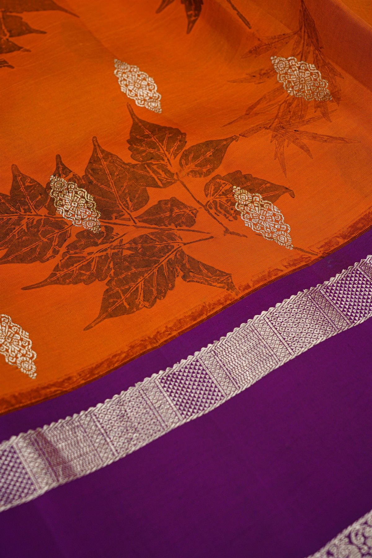 Kalamkari Print Silk Orange Saree