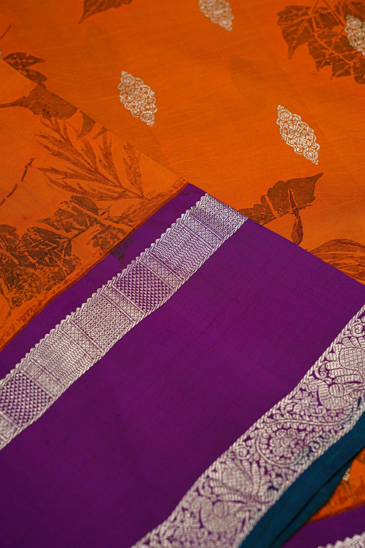 Kalamkari Print Silk Orange Saree