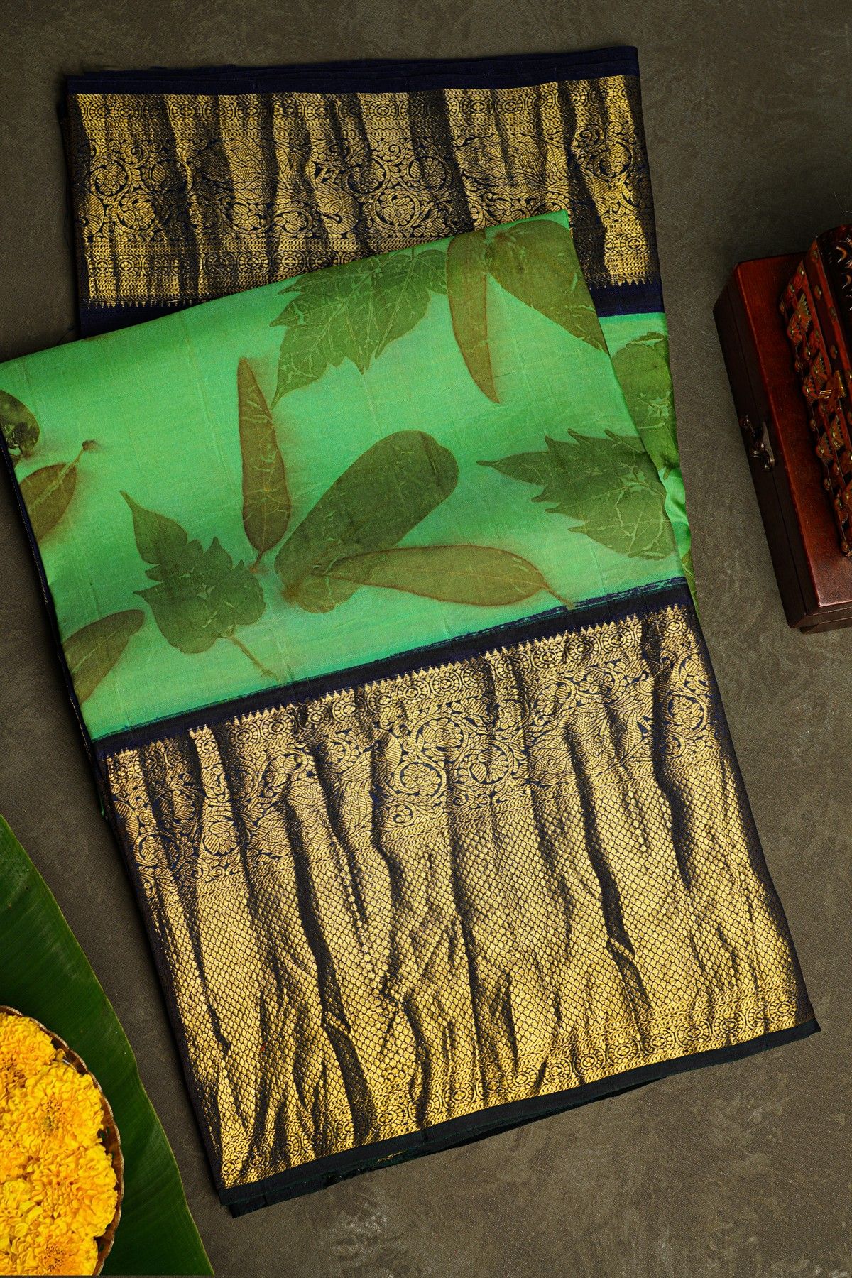 Kalamkari Print Silk Sea Green Saree