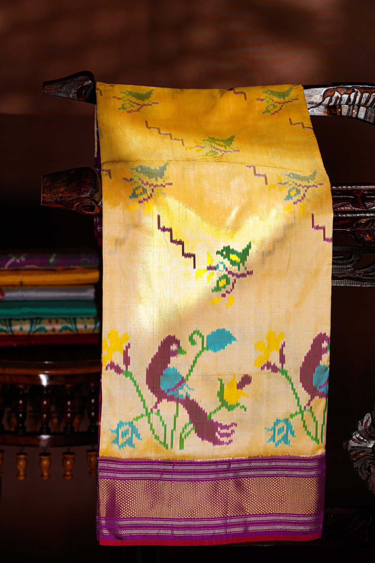 Ikat Silk Cream Saree