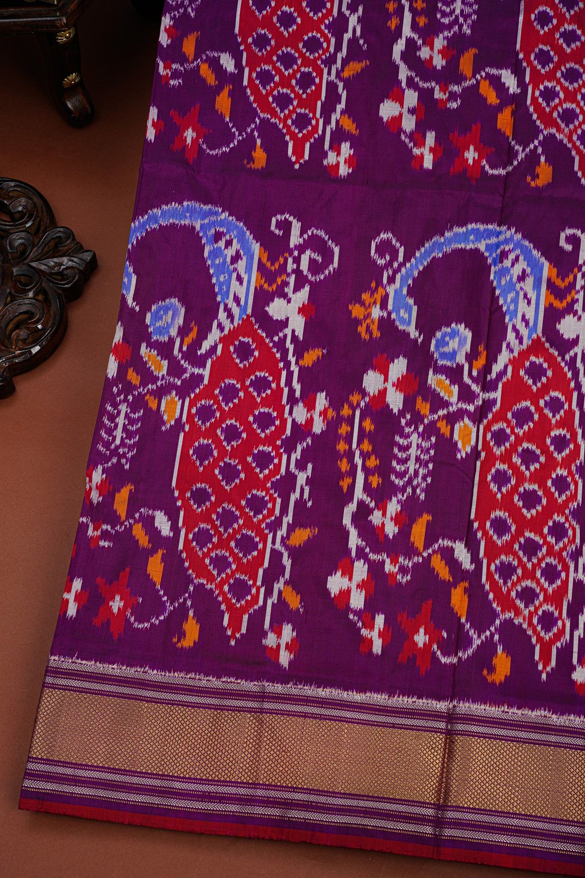 Ikat Silk Cream Saree