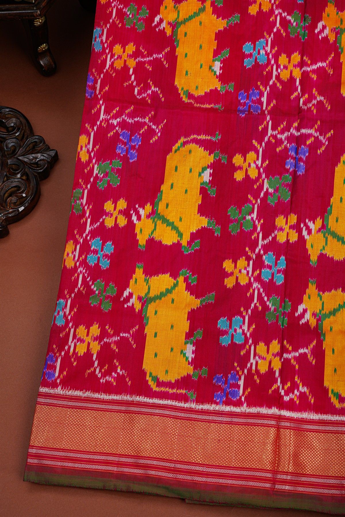 Ikat Silk Off White Saree