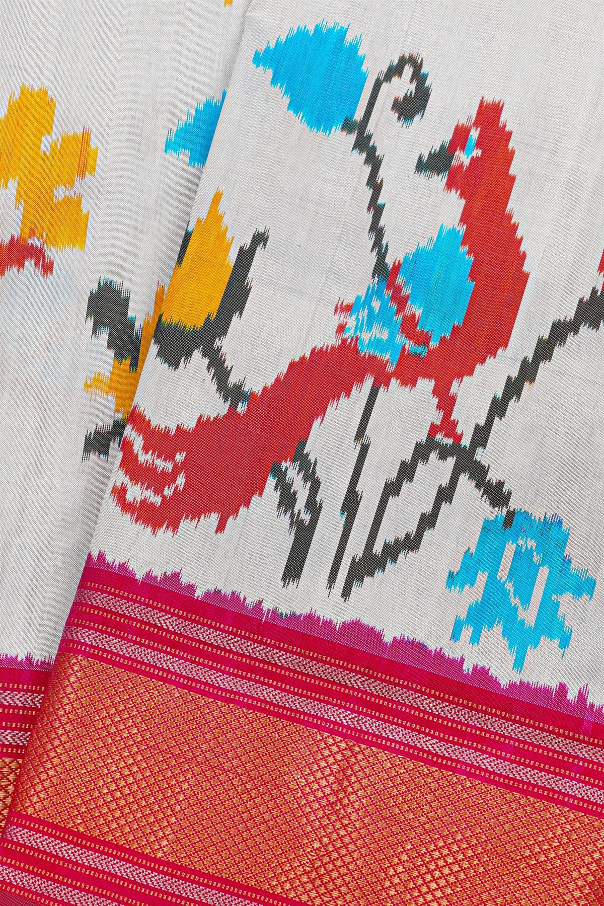 Ikat Silk Off White Saree