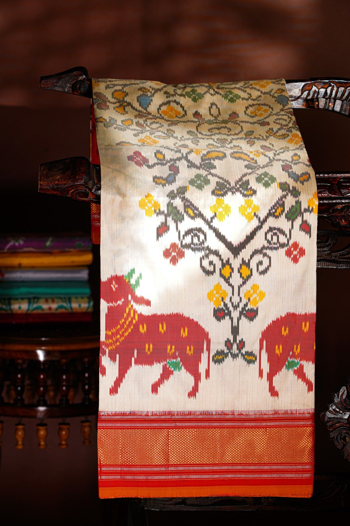 Ikat Silk White Saree