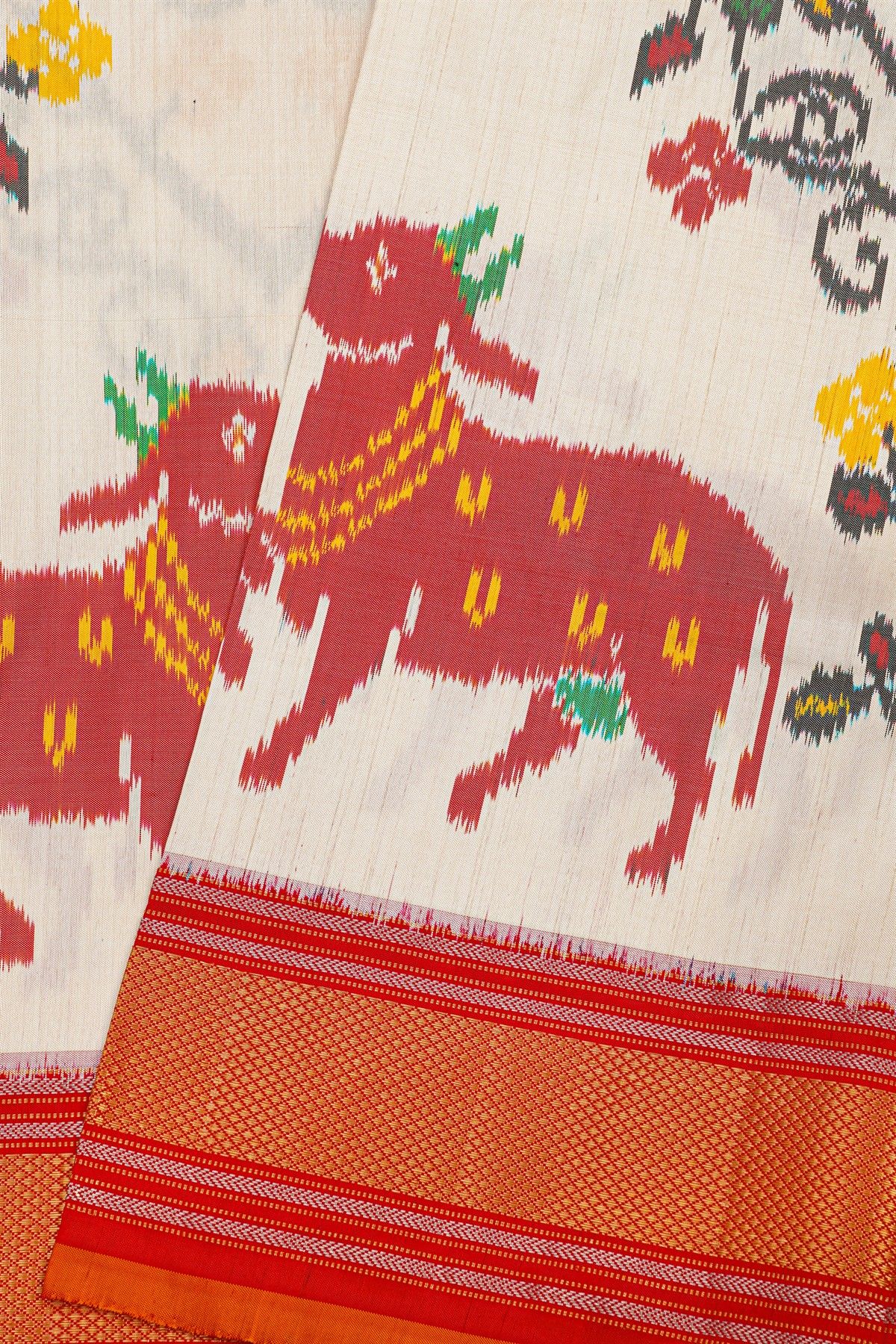 Ikat Silk White Saree