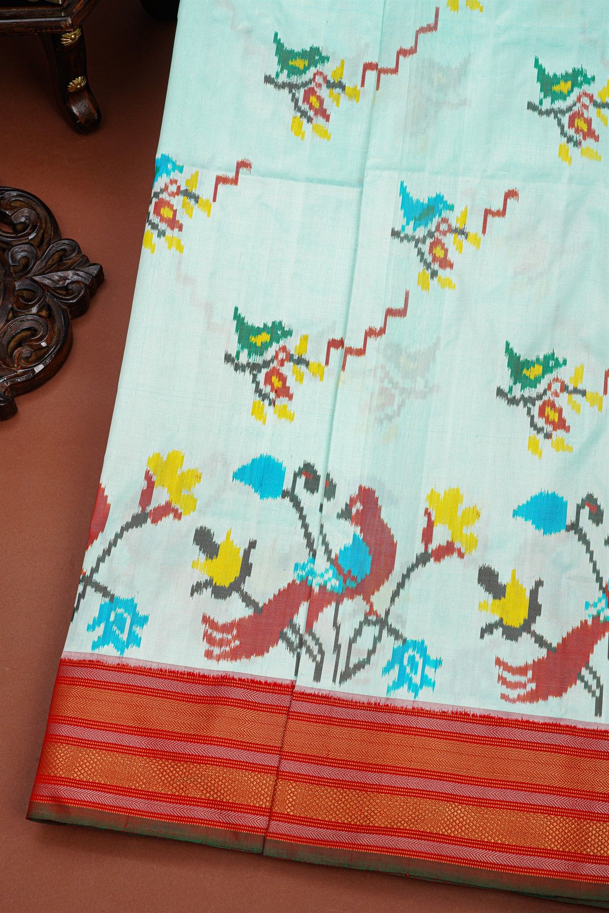 Ikat Silk White Saree