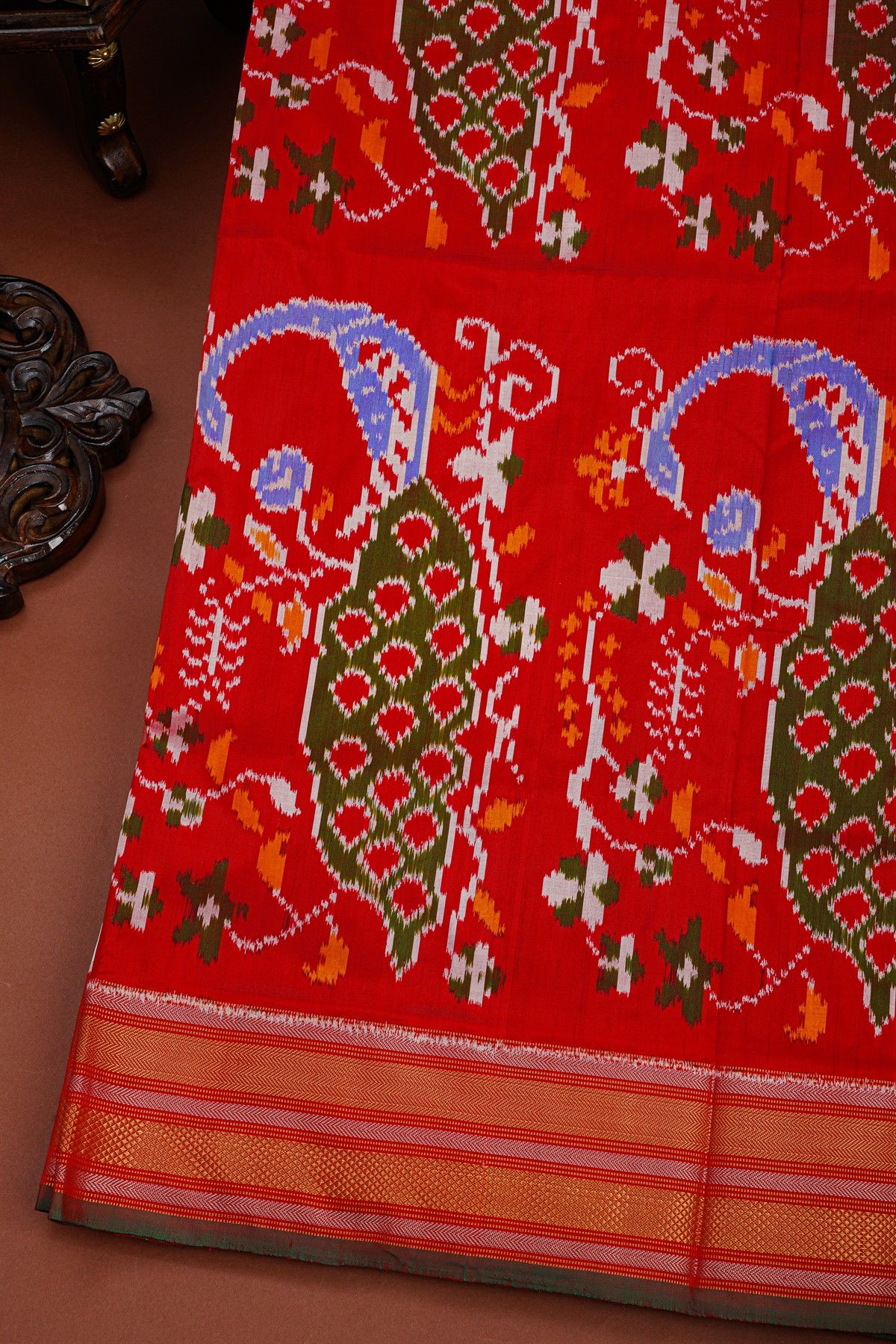 Ikat Silk White Saree