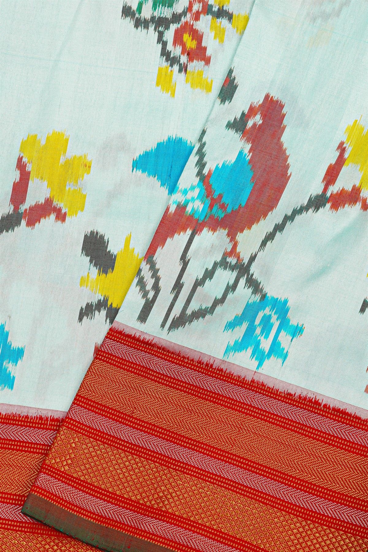 Ikat Silk White Saree