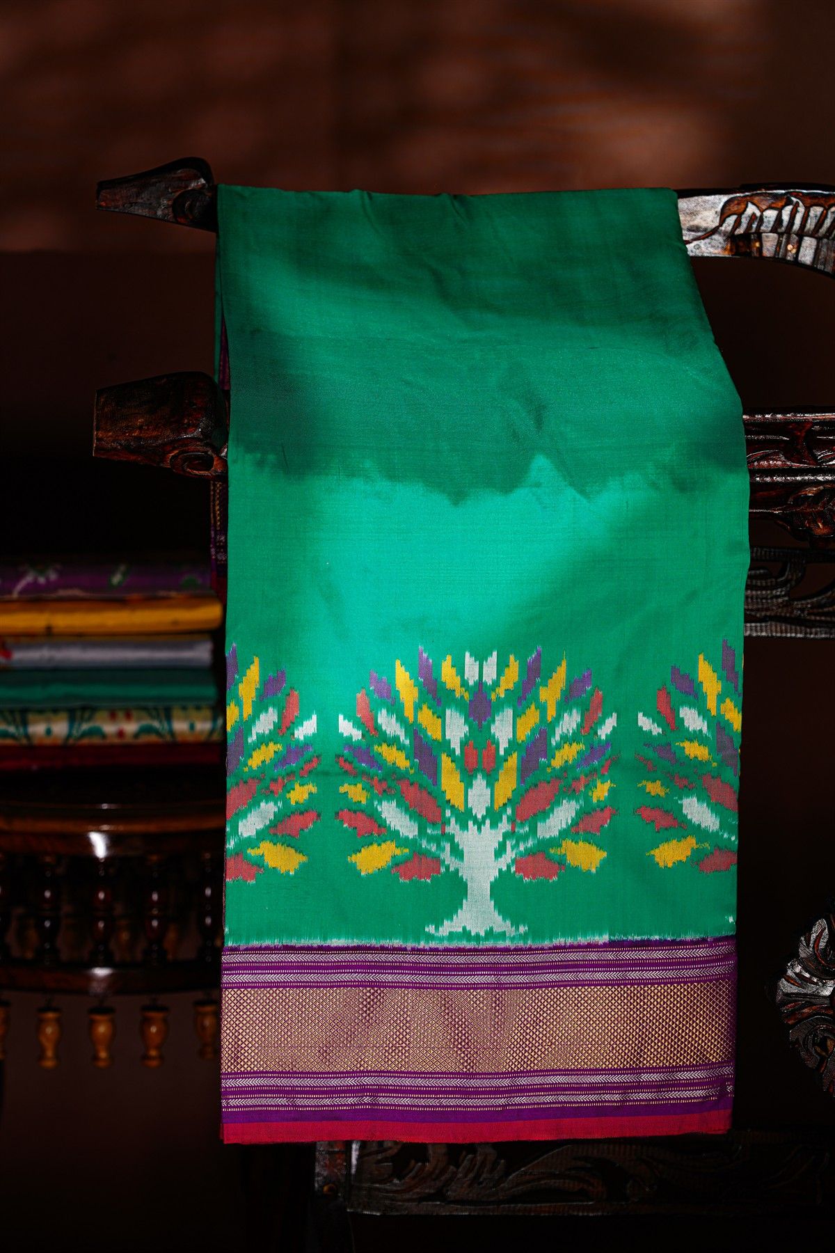 Ikat Silk Sea Green Saree