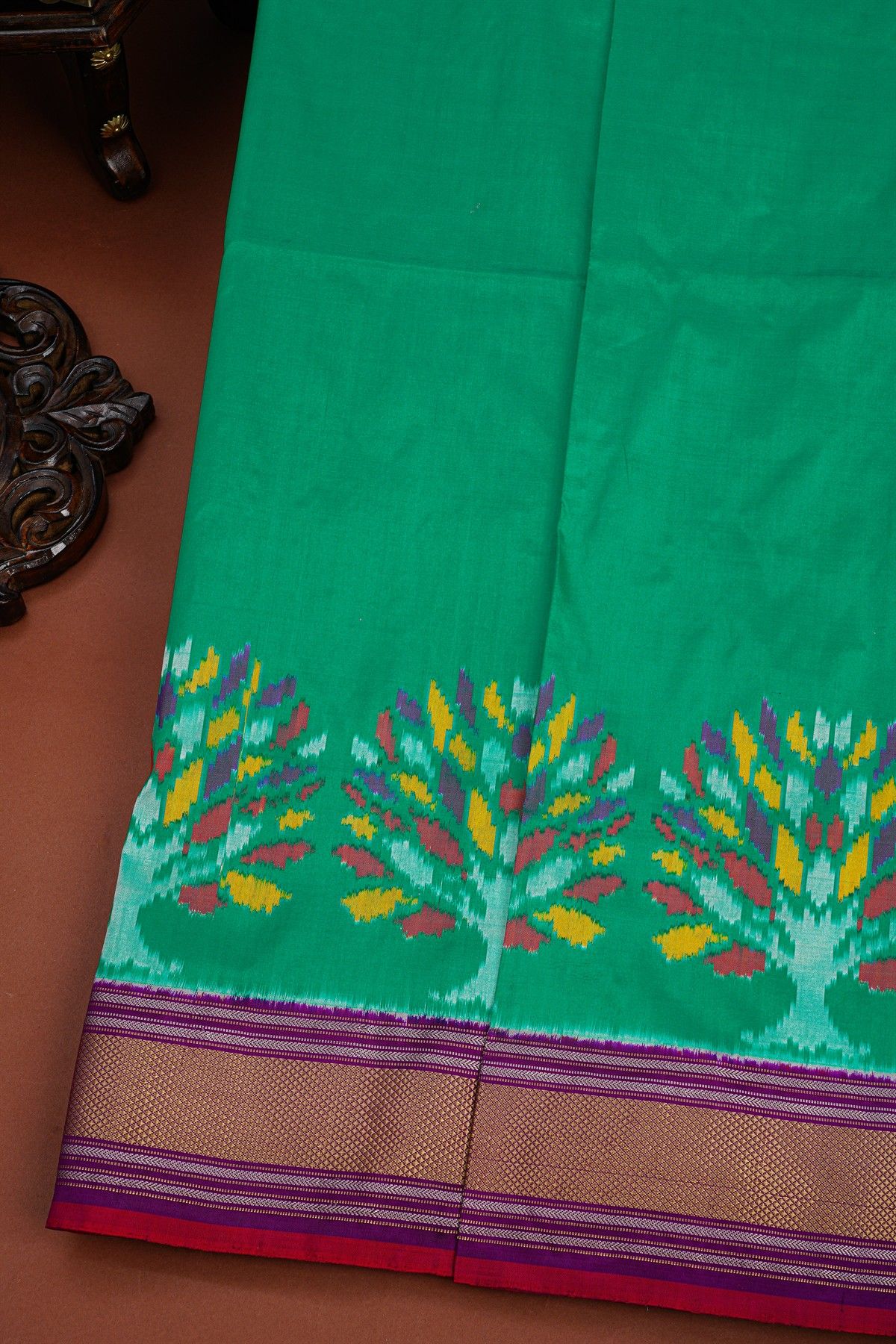 Ikat Silk Sea Green Saree