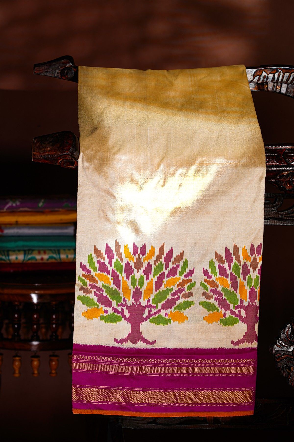 Ikat Silk Cream Saree